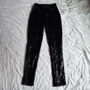 Wanhaofashion Black Sequin Leggings Elastic Waist